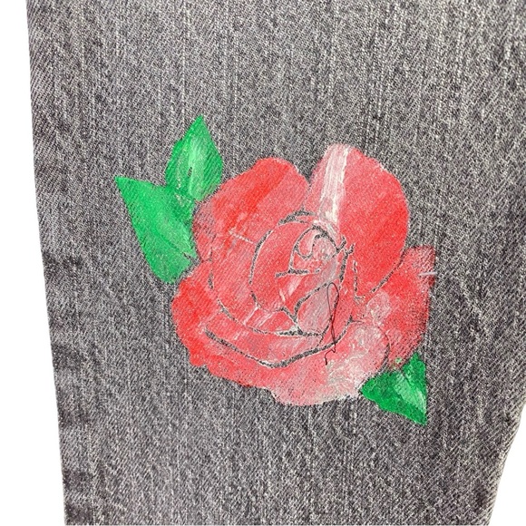 Levis Upcycled Jeans Waist 27 28 Womens Size Small Levi’s Patchwork Roses Retro - Picture 8 of 16